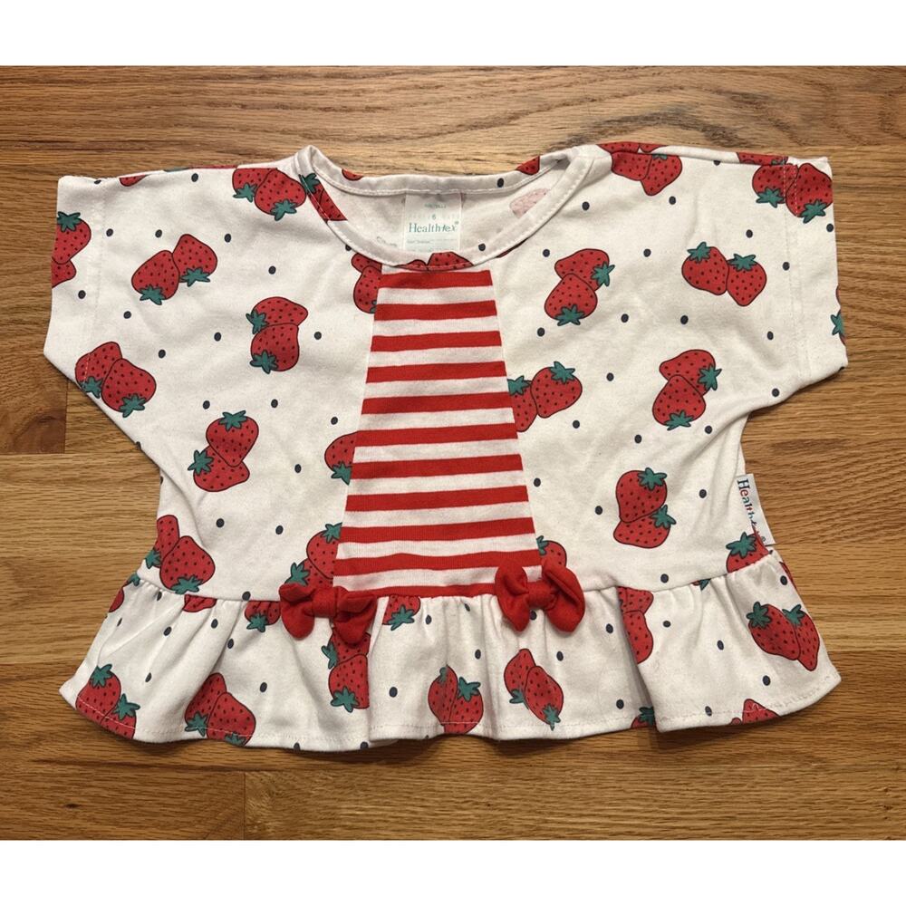 Vintage Healthtex Girls Size 6 Strawberry Blouse Shirt AOP Bows